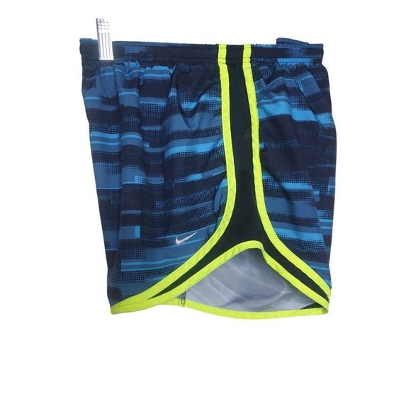 Nike Womens Running Shorts L Blue & Neon Green Athletic Dri-Fit Lined Sportswear - Picture 2 of 5